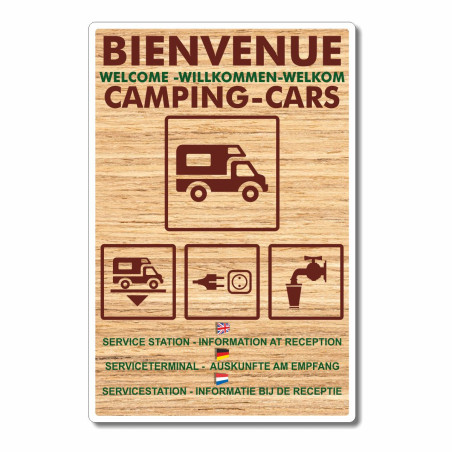 Panneau bienvenue camping cars en 4 langues vertical