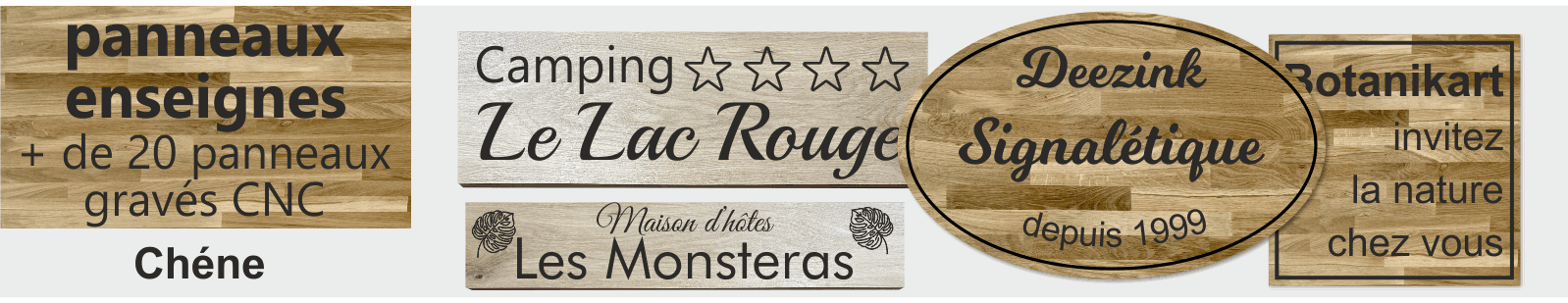 Petites enseignes en bois gravé
