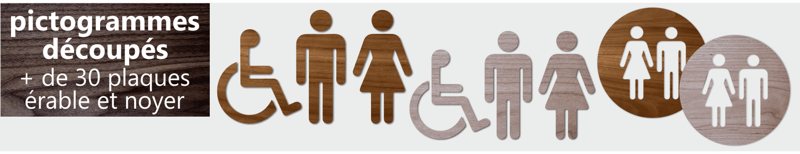 Pictogrammes en bois découpés