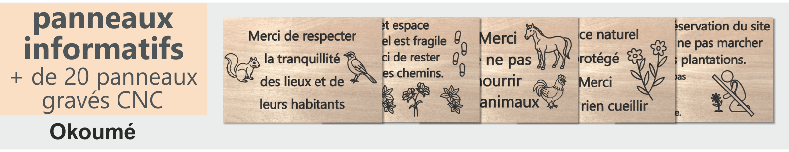 Panneaux en bois gravé okoumé